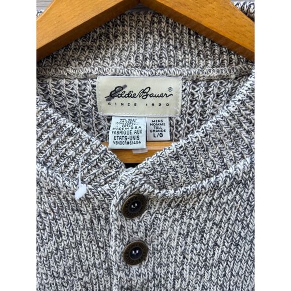 VTG EDDIE BAUER Qtr Button Mens Long Sleeve Sweater 100% Cotton Large Tall NWOT - Picture 4 of 7